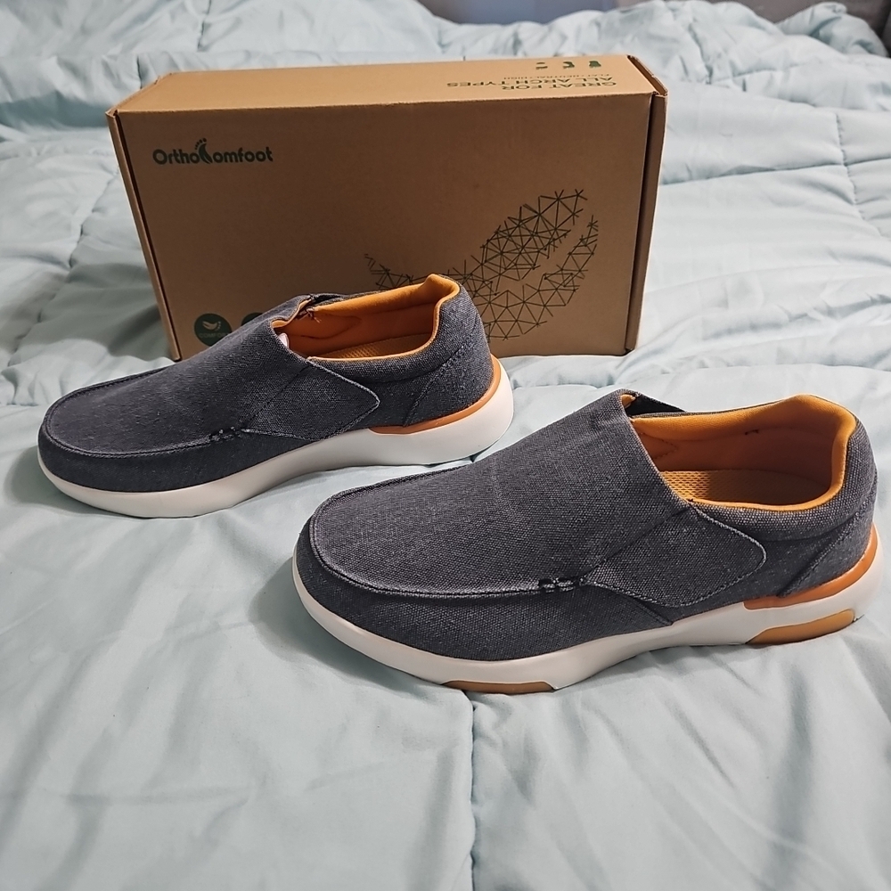 OrthoComfoot Mens‎ Blue Canvas Slip Casual Comfort Shoes Size EU 41 (US 8) NEW